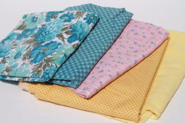 catalog photo of vintage fabric lot of craft sewing quilting fabrics - pink, blue, yellow lawn & prints