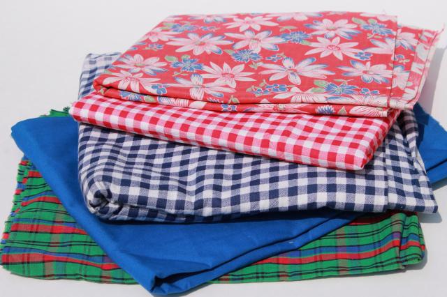 photo of vintage fabric lot of craft sewing quilting fabrics - print cotton, gingham, plaid #1