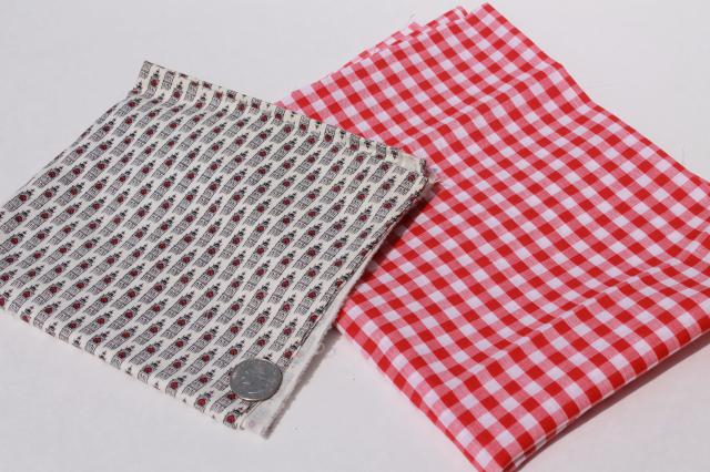 photo of vintage fabric lot of craft sewing quilting fabrics - red stripes, dotted swiss, gingham #2