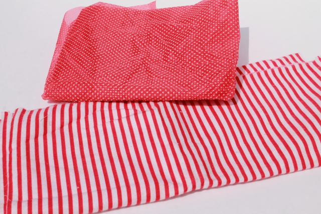 photo of vintage fabric lot of craft sewing quilting fabrics - red stripes, dotted swiss, gingham #4