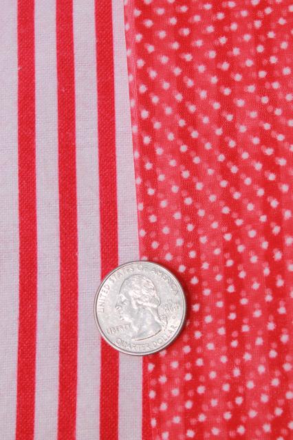 photo of vintage fabric lot of craft sewing quilting fabrics - red stripes, dotted swiss, gingham #5