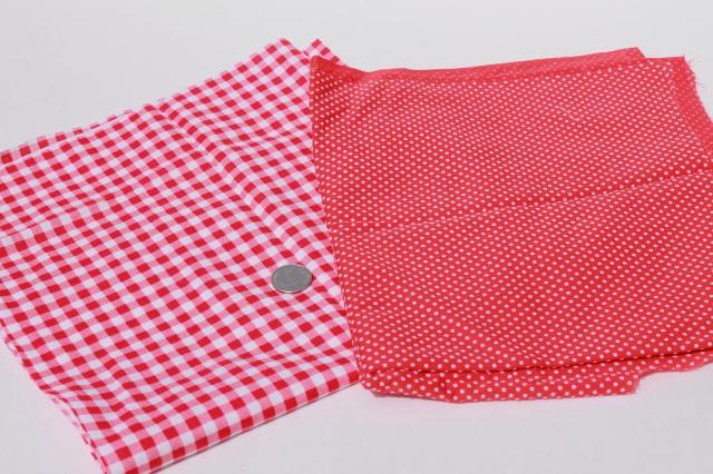 photo of vintage fabric lot of craft sewing quilting fabrics - red stripes, dotted swiss, gingham #6