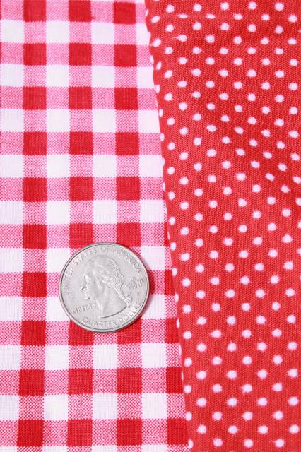 photo of vintage fabric lot of craft sewing quilting fabrics - red stripes, dotted swiss, gingham #7