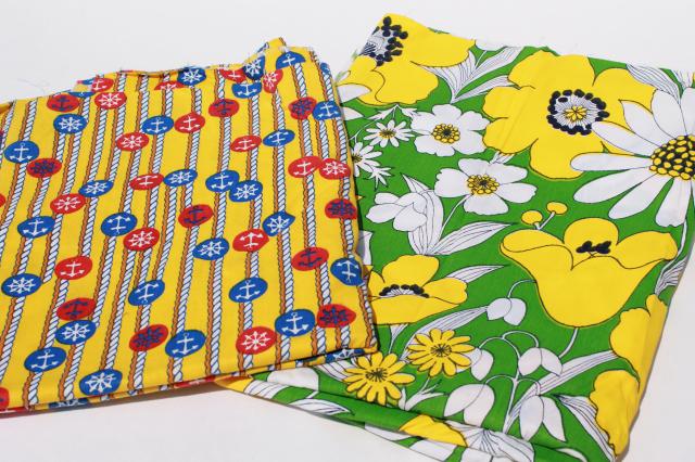 photo of vintage fabric lot of craft sewing quilting fabrics - retro nautical & flower prints, bright colors #2