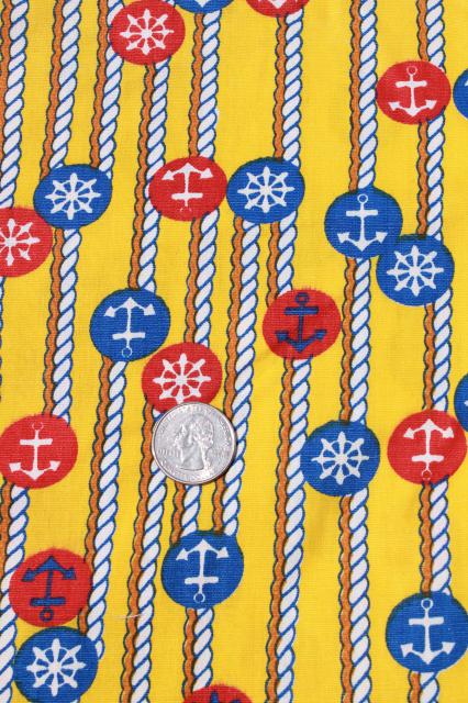 photo of vintage fabric lot of craft sewing quilting fabrics - retro nautical & flower prints, bright colors #4