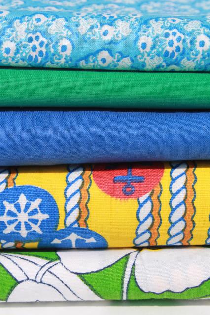 photo of vintage fabric lot of craft sewing quilting fabrics - retro nautical & flower prints, bright colors #7