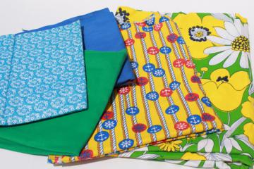catalog photo of vintage fabric lot of craft sewing quilting fabrics - retro nautical & flower prints, bright colors