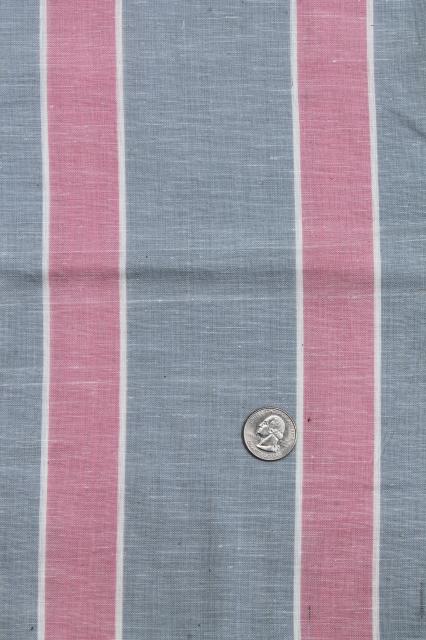 photo of vintage fabric lot, old work shirt & striped shirting, yards of shabby fabrics #6