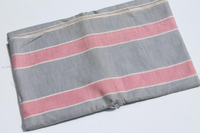 photo of vintage fabric lot, old work shirt & striped shirting, yards of shabby fabrics #7