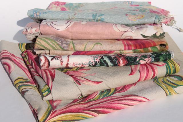 photo of vintage fabric lot, shabby pretty floral prints scrap fabrics for sewing #1