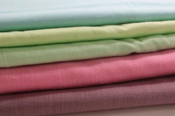 vintage fabric lot, solid color pastels poly blend linen weave material nice for table linens