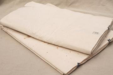 catalog photo of vintage fabric lot, unused white cotton fabrics, muslin, percale sheeting for linens etc.