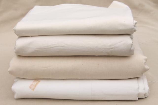 photo of vintage fabric lot, unused white cotton fabrics, muslin, percale sheeting for linens etc #1