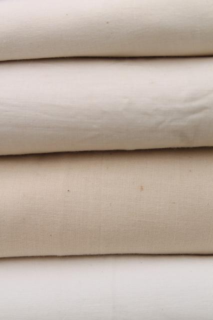 photo of vintage fabric lot, unused white cotton fabrics, muslin, percale sheeting for linens etc #3