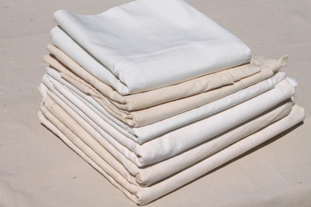 photo of vintage fabric lot, unused white cotton fabrics, muslin, percale sheeting for linens etc. #1