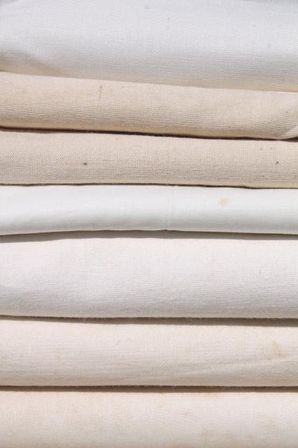 photo of vintage fabric lot, unused white cotton fabrics, muslin, percale sheeting for linens etc. #3