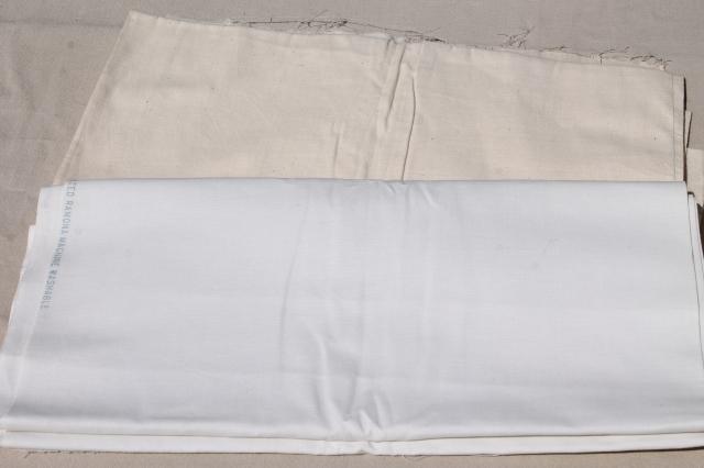 photo of vintage fabric lot, unused white cotton fabrics, muslin, percale sheeting for linens etc. #4