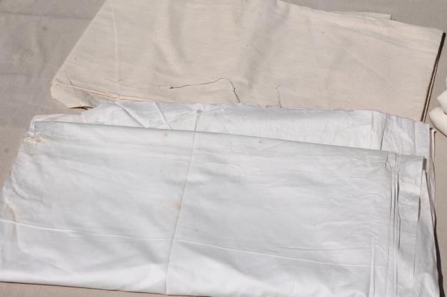 photo of vintage fabric lot, unused white cotton fabrics, muslin, percale sheeting for linens etc. #6