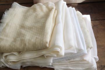 catalog photo of vintage fabric lot, white & ivory sheer cotton remnants, dimity, organdy, dotted swiss