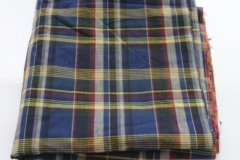 photo of vintage fabric, madras plaid cotton soft light shirting summer tropical sewing  #1