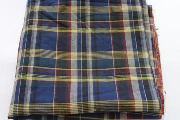 photo of vintage fabric, madras plaid cotton soft light shirting summer tropical sewing 