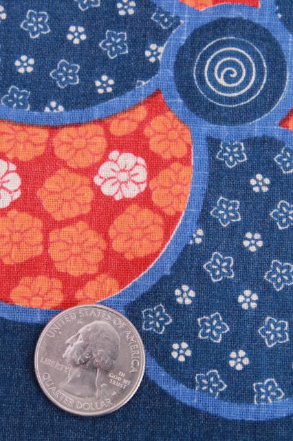 photo of vintage fabric, medium heavy cotton, traditional indigo blue w/ Japanese style floral  #2