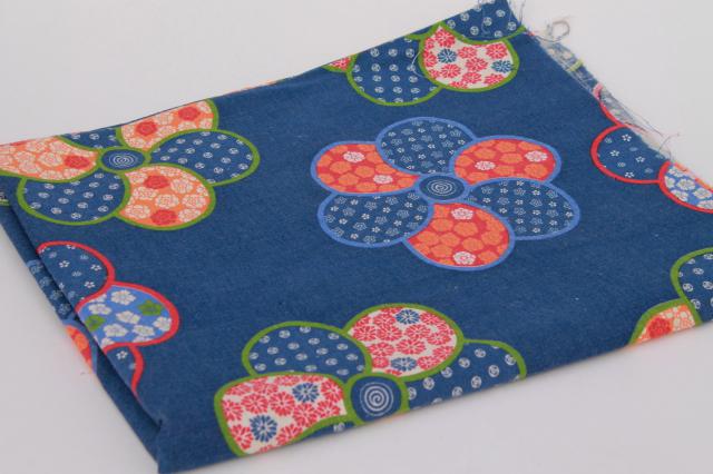 photo of vintage fabric, medium heavy cotton, traditional indigo blue w/ Japanese style floral  #4