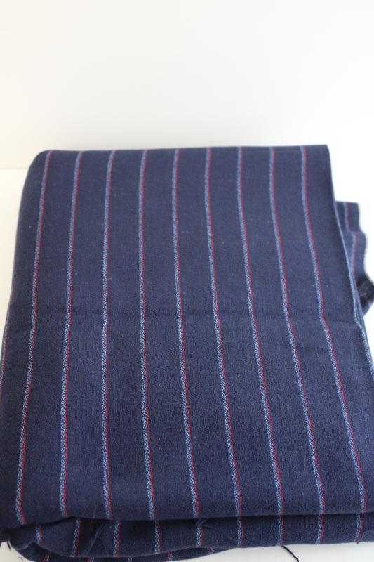 photo of vintage fabric, rayon blend suiting menswear pinstripe red & blue on navy #1