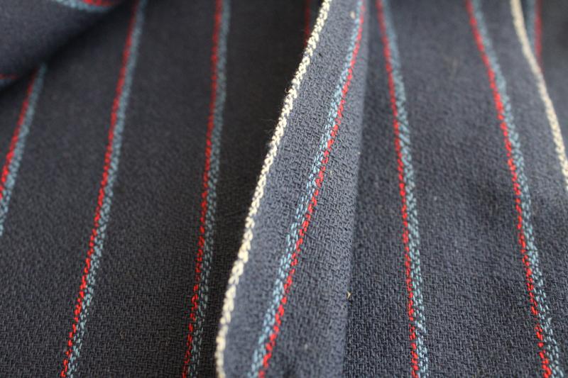 photo of vintage fabric, rayon blend suiting menswear pinstripe red & blue on navy #4