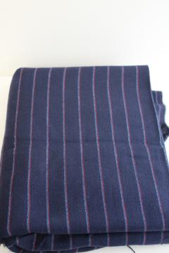 catalog photo of vintage fabric, rayon blend suiting menswear pinstripe red & blue on navy