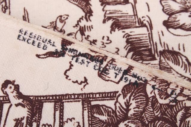 photo of vintage fabric, rustic country french style toile print brown transferware pastoral scenes #2