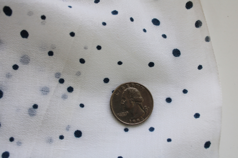 photo of vintage fabric, semi sheer cotton crepe, small print navy dots on white #3