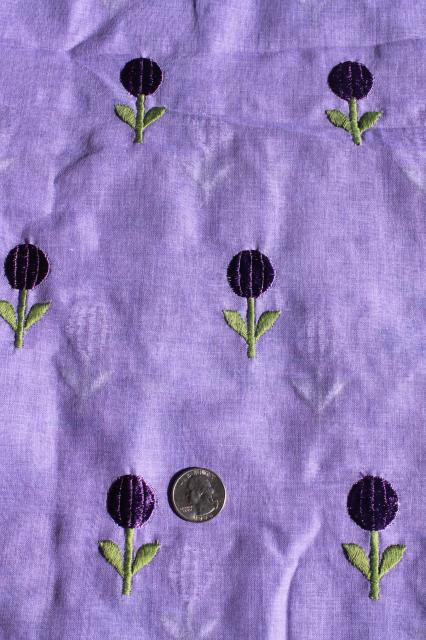 photo of vintage fabric, sheer fine cotton voile deep lavender w/ embroidered flowers #1