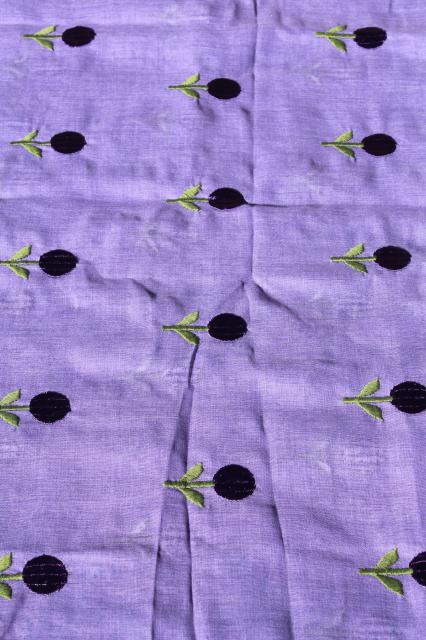 photo of vintage fabric, sheer fine cotton voile deep lavender w/ embroidered flowers #3