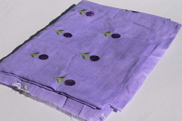 photo of vintage fabric, sheer fine cotton voile deep lavender w/ embroidered flowers #4