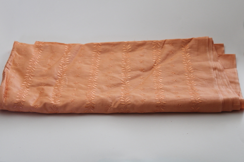 photo of vintage fabric, silky smooth Swiss cotton sateen w/ machine embroidery, cantaloupe melon solid color #1