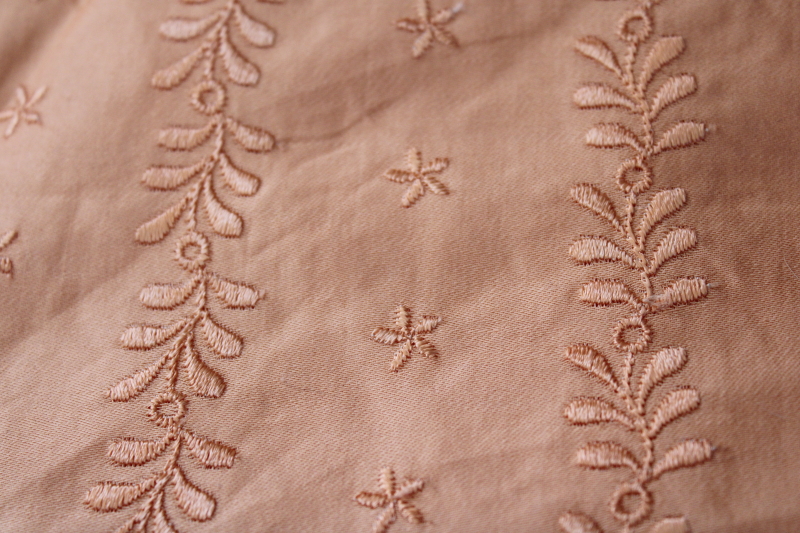 photo of vintage fabric, silky smooth Swiss cotton sateen w/ machine embroidery, cantaloupe melon solid color #2