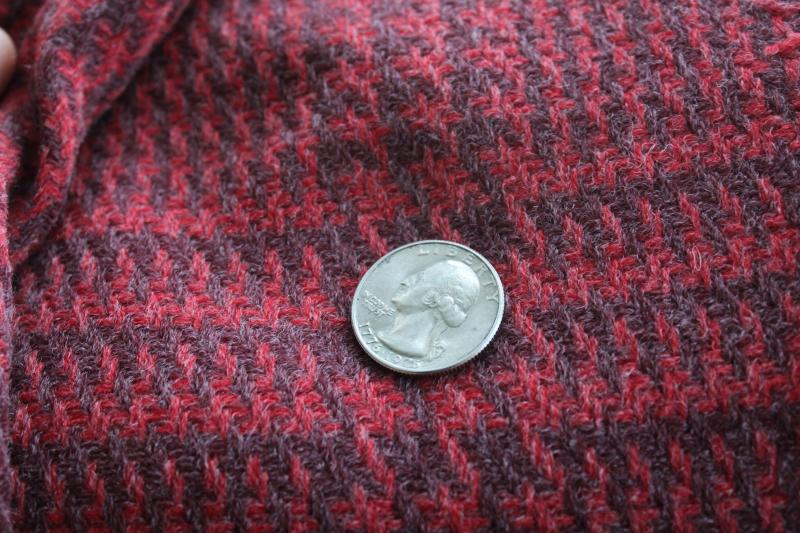 photo of vintage fabric soft fuzzy thick wool w/ wine & dark red houndstooth plaid  #2