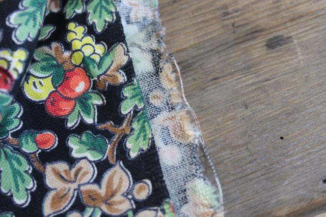 photo of vintage fabric, sturdy cotton duck w/ red & yellow apples print on black #3