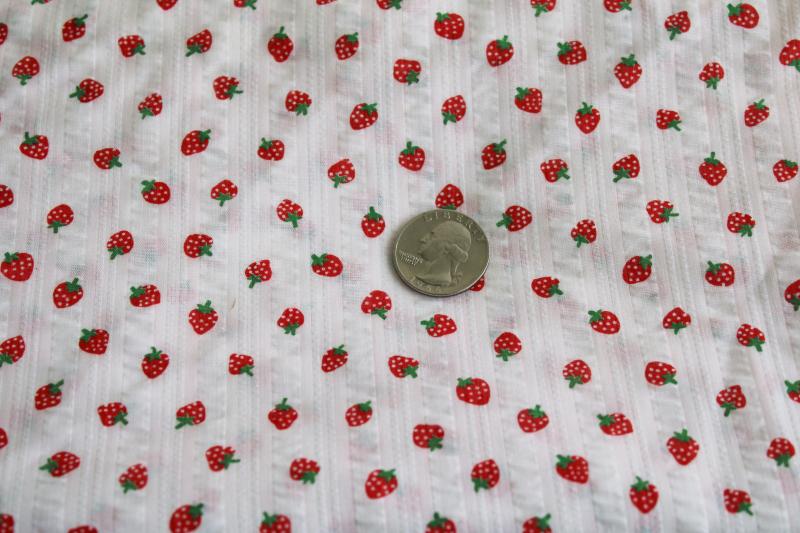 photo of vintage fabric w/ tiny strawberry print, light weight crinkle texture cotton plisse #1