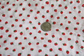 catalog photo of vintage fabric w/ tiny strawberry print, light weight crinkle texture cotton plisse