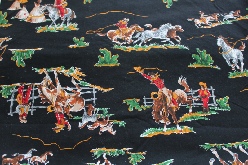 photo of vintage fabric w/ western rodeo cowboys print VIP Cranston cotton quilting weight #1