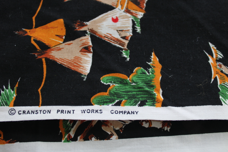 photo of vintage fabric w/ western rodeo cowboys print VIP Cranston cotton quilting weight #2