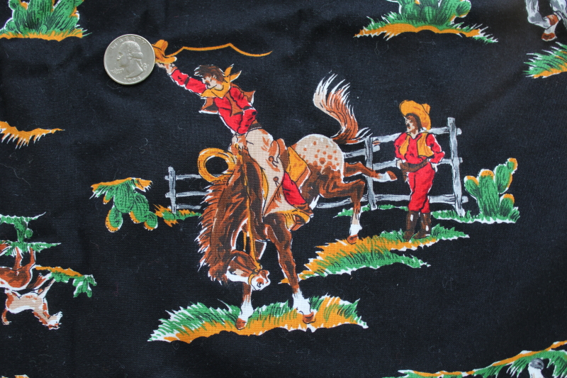 photo of vintage fabric w/ western rodeo cowboys print VIP Cranston cotton quilting weight #6