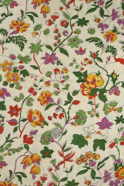 photo of vintage fabric, wildflowers floral print linen weave cotton / rayon #1