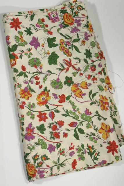 photo of vintage fabric, wildflowers floral print linen weave cotton / rayon #3