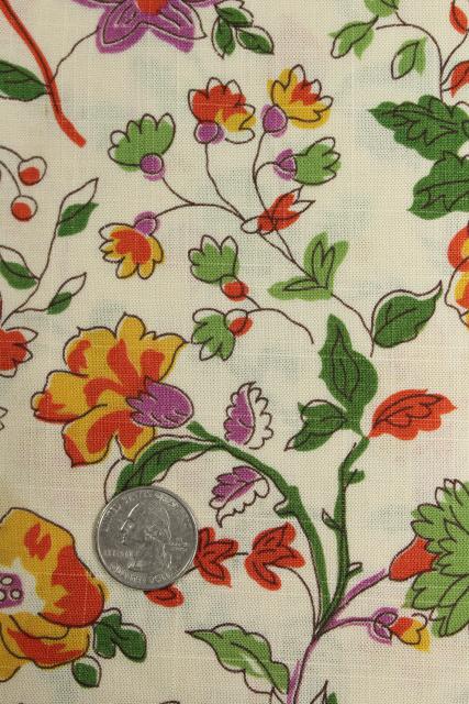 photo of vintage fabric, wildflowers floral print linen weave cotton / rayon #4