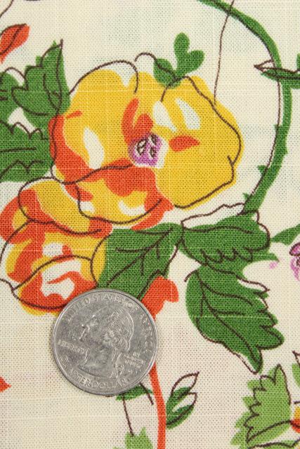 photo of vintage fabric, wildflowers floral print linen weave cotton / rayon #5