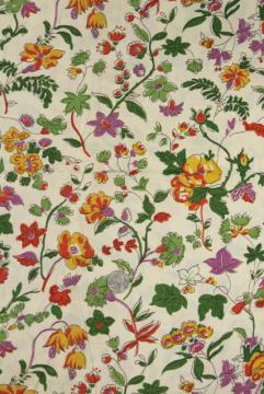 catalog photo of vintage fabric, wildflowers floral print linen weave cotton / rayon