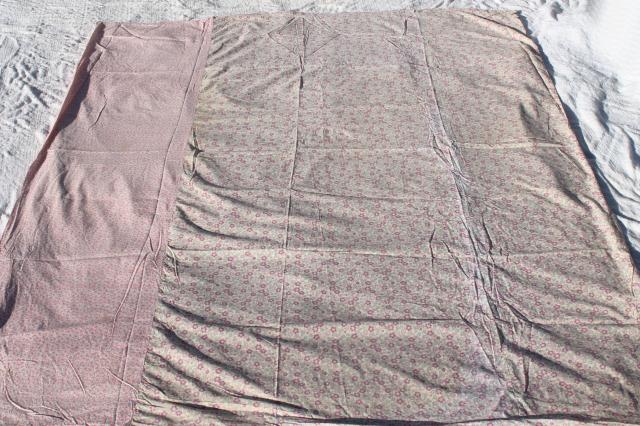 photo of vintage faded floral print cotton duvet eiderdown comforter covers & plain old quilt #4